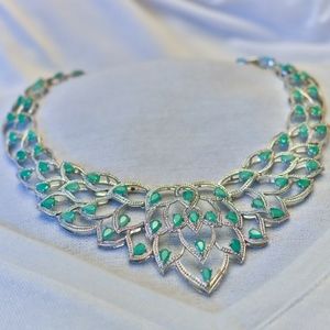 Silver Emerald and Diamond Necklace